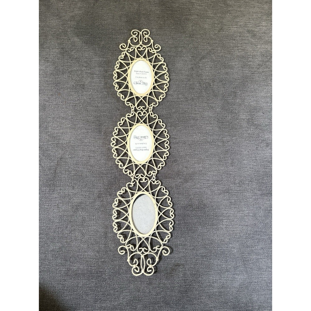 Vintage Set Of 3 Ivory Round METAL Lace Hanging Victorian Picture Frames